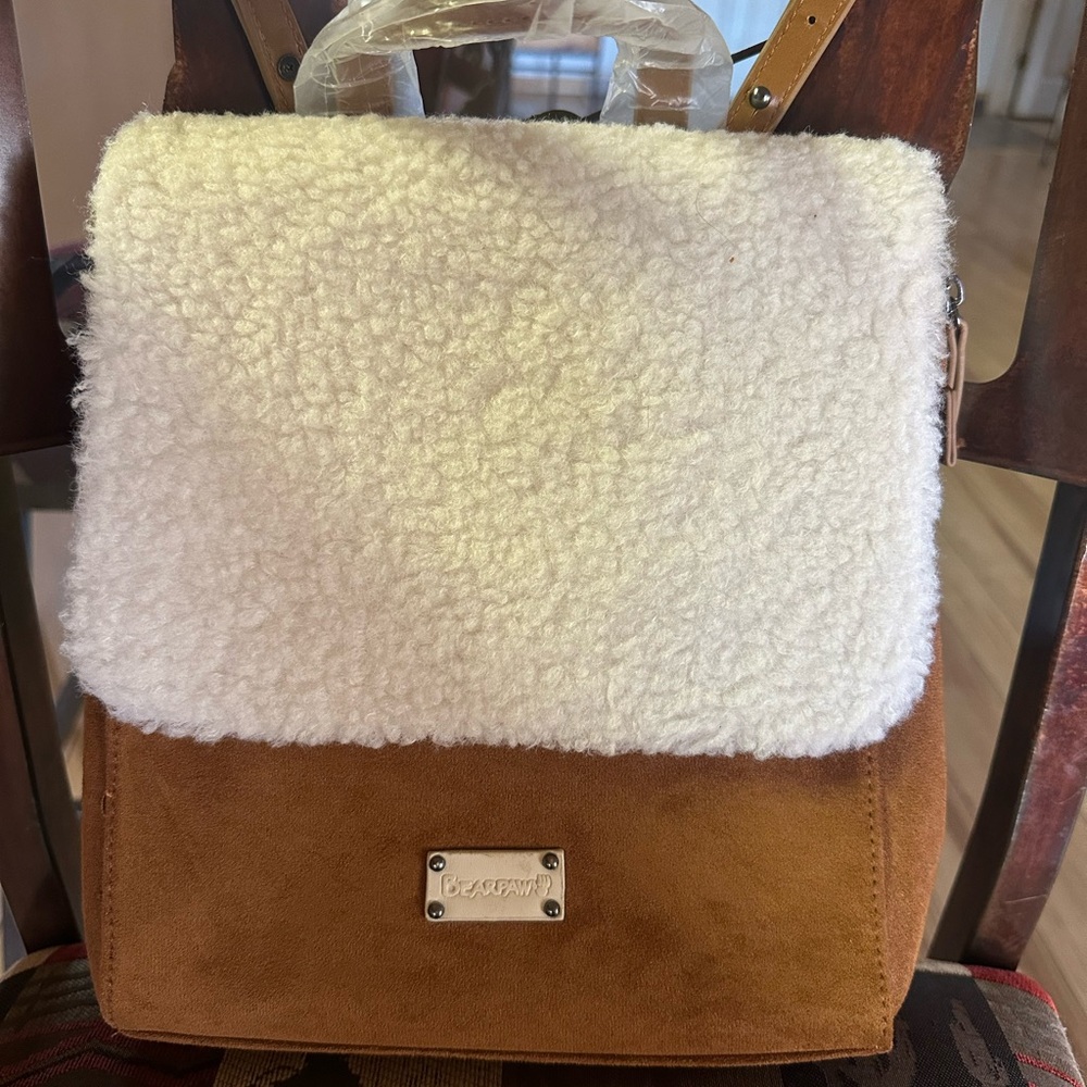 BearPaw Cream Sherpa & Tan Suede Mini Backpack